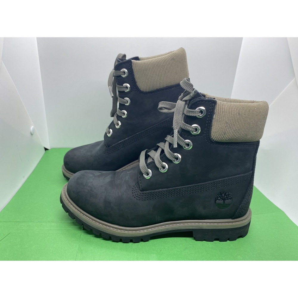 TIMBERLAND WOMEN'S 6" PREMIUM BLACK NUBUCK WATERPROOF BOOTS #A2MCC. Size 6.5